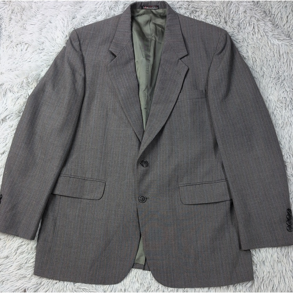 Vintage Gentry Jacket Mens 44 R Gray Wool Suit Coat Button Up Preppy